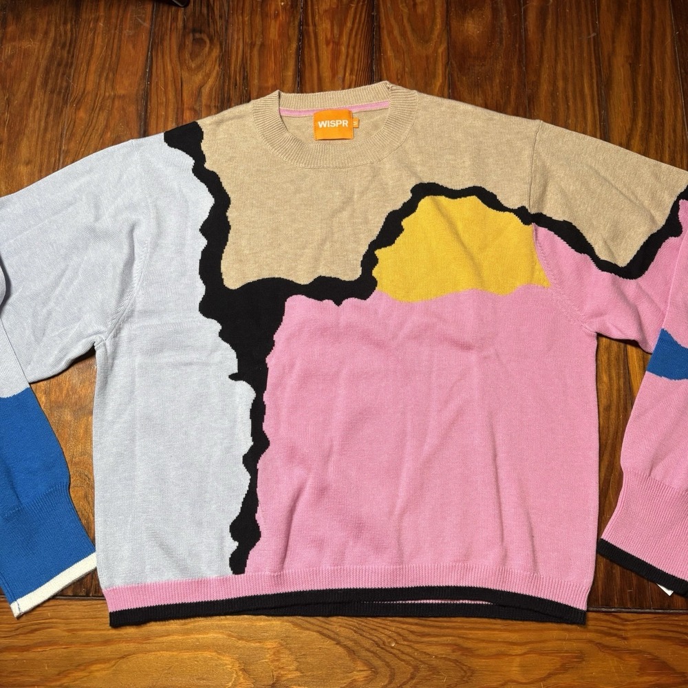 Wispr Brodie Cotton Silk Sun Clouds Abstract Pullover Sweater New Pink M A1940
